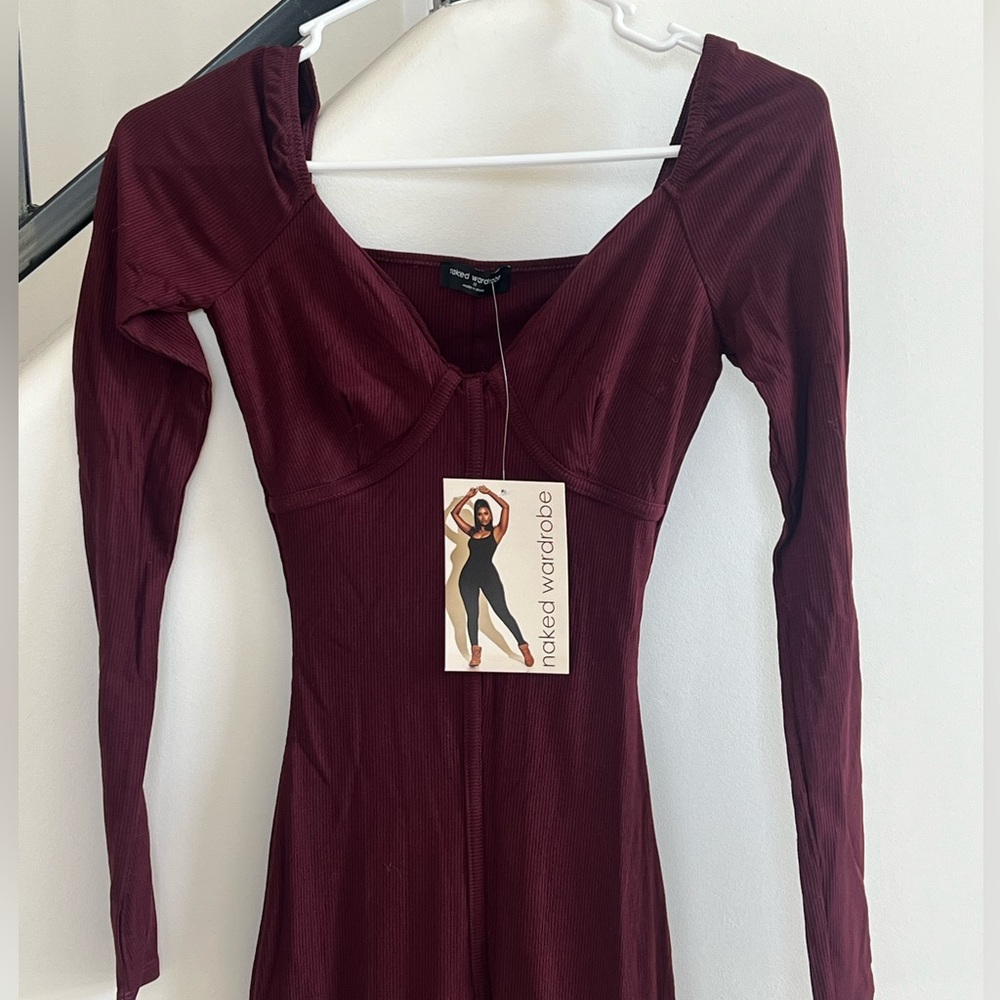Naked wardrobe burgundy wine jumpsuit